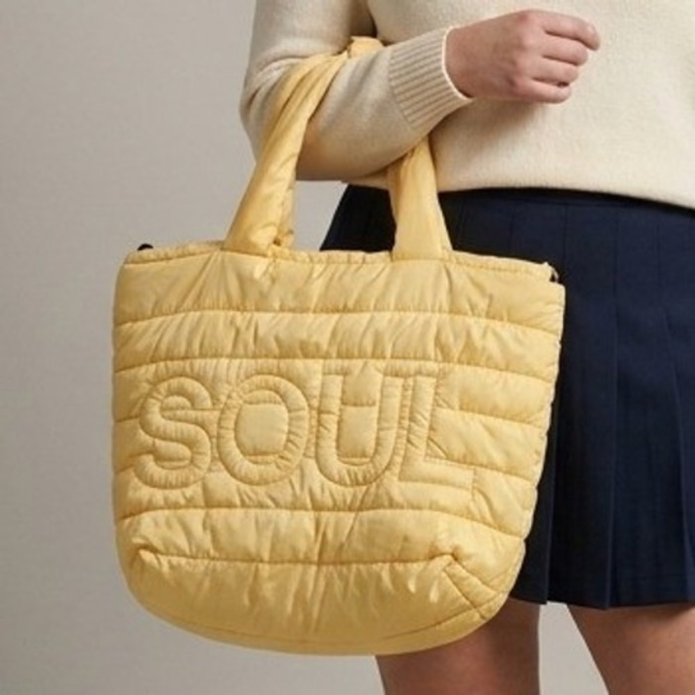 Soulcycle Womens Puffer Tote Bag Large Yellow Synthetic Athleisure